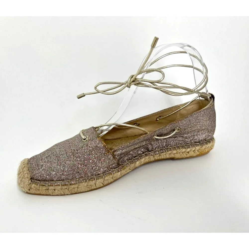 Zara Woman Sparkly Lace Up Flat Espadrilles Size 8